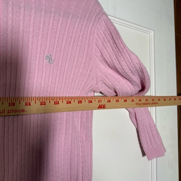 Ralph Lauren Full Zip Cable Knit Sweater Pink and Silver Size Small Mock Neck - Picture 5 of 11